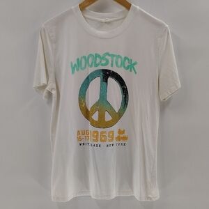 Maurices Woodstock Tee Size Medium White With Peace Sign Graphic